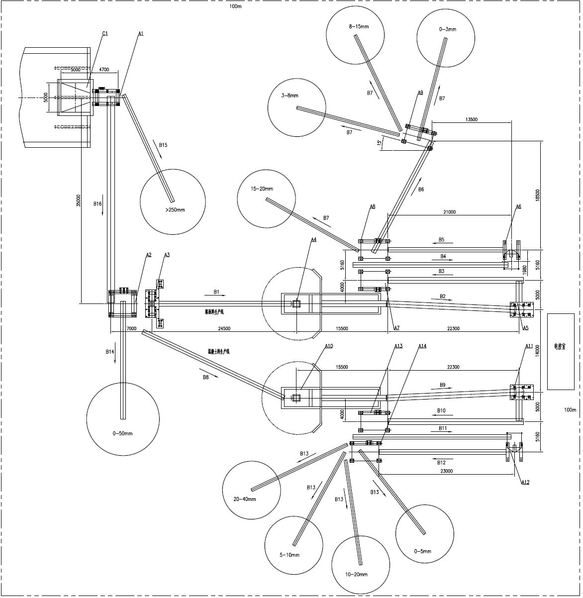 200tph Planta de Trituración de Piedras de Río-Dibujos de diseño