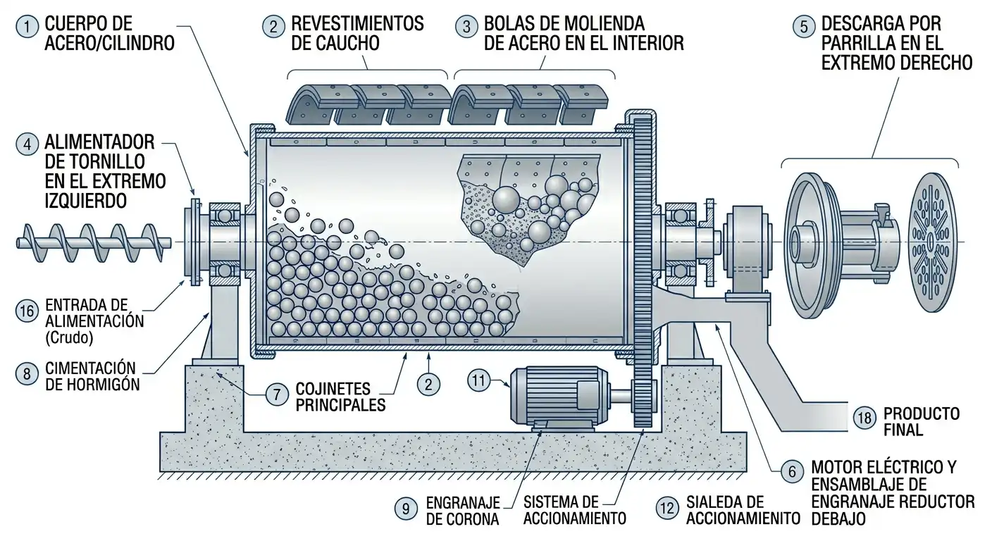 Estructura del Molino de Bolas Continuo
