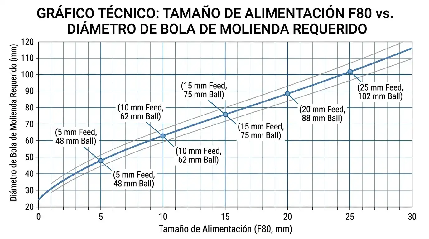 relación entre el tamaño de alimentación diámetro de bola de molienda requerido