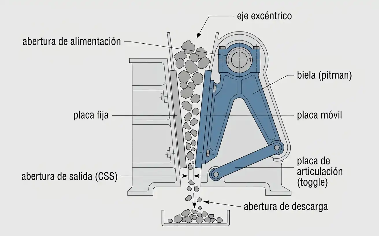 Diagrama de sección transversal de una trituradora de mandíbulas