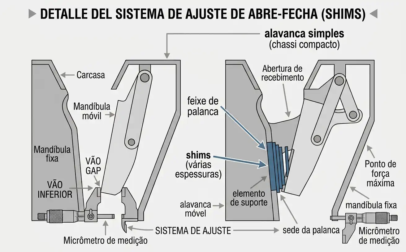 Cuñas instaladas entre la viga de la placa tensora y el elemento de soporte para el ajuste mecánico del CSS