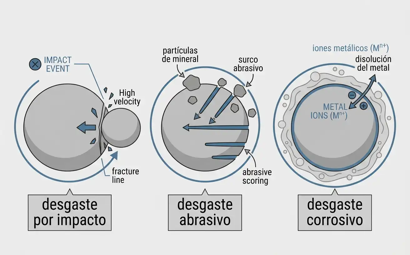 bola de molienda debajo de cada mecanismo de desgaste