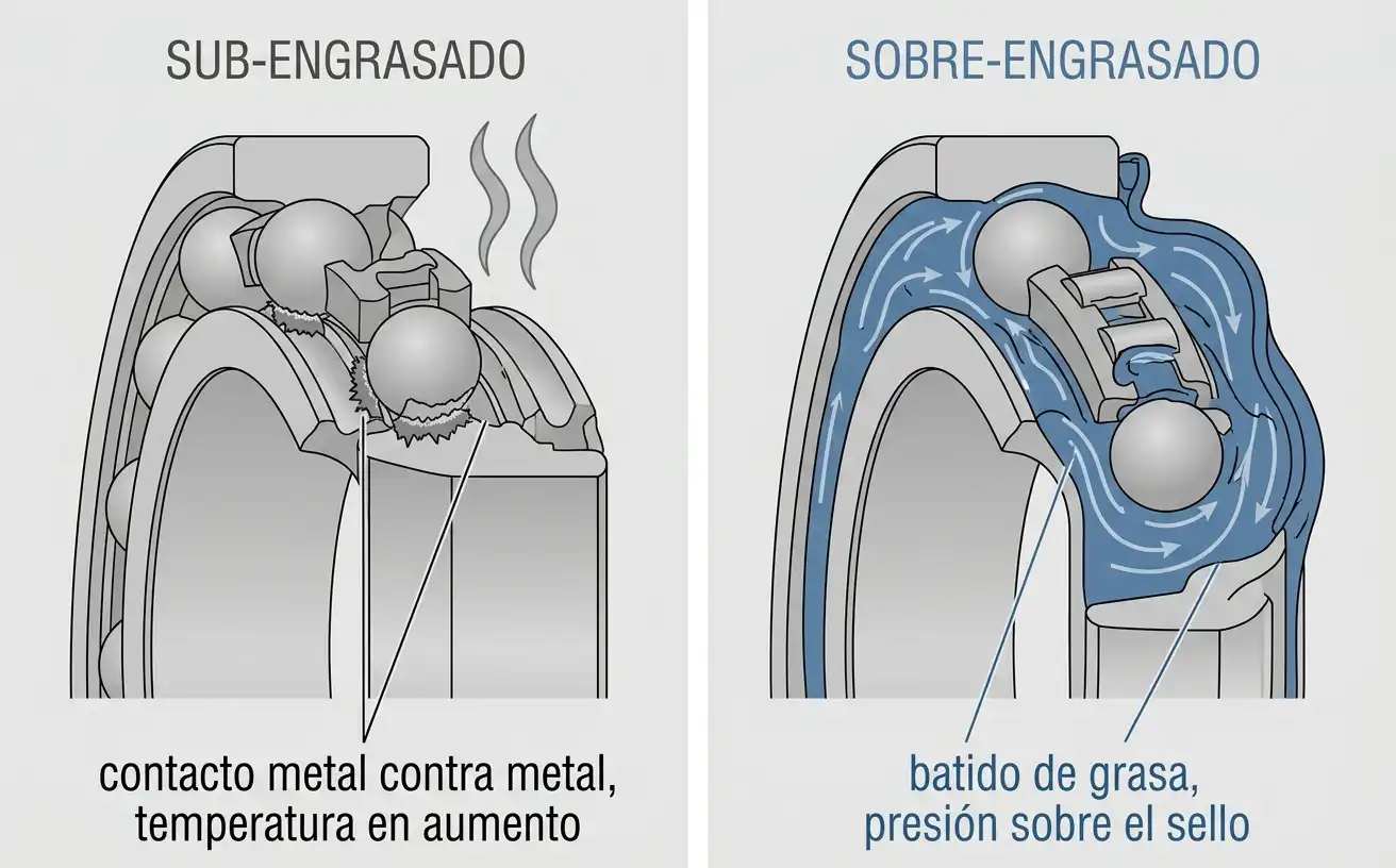 con falta de grasa y con exceso de grasa