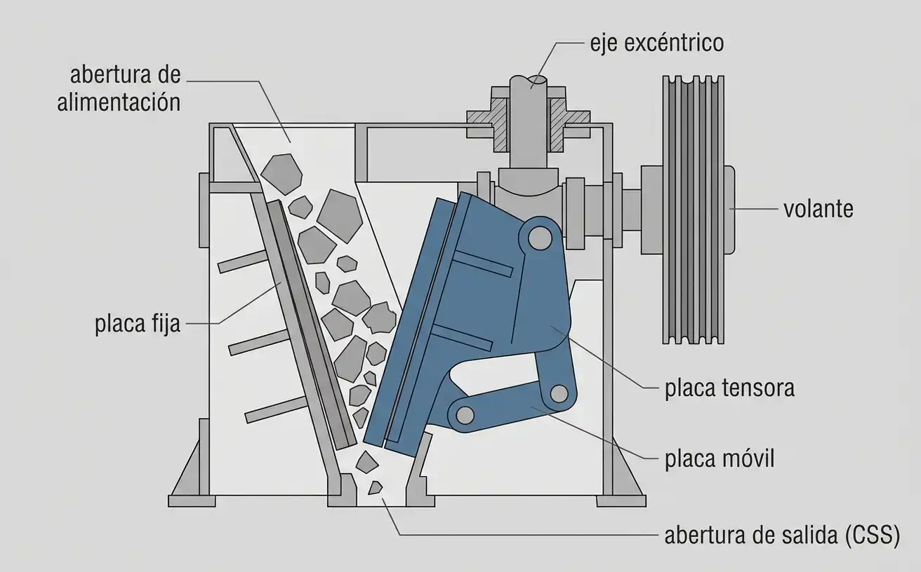 diagrama de sección transversal de una trituradora de mandíbula PE