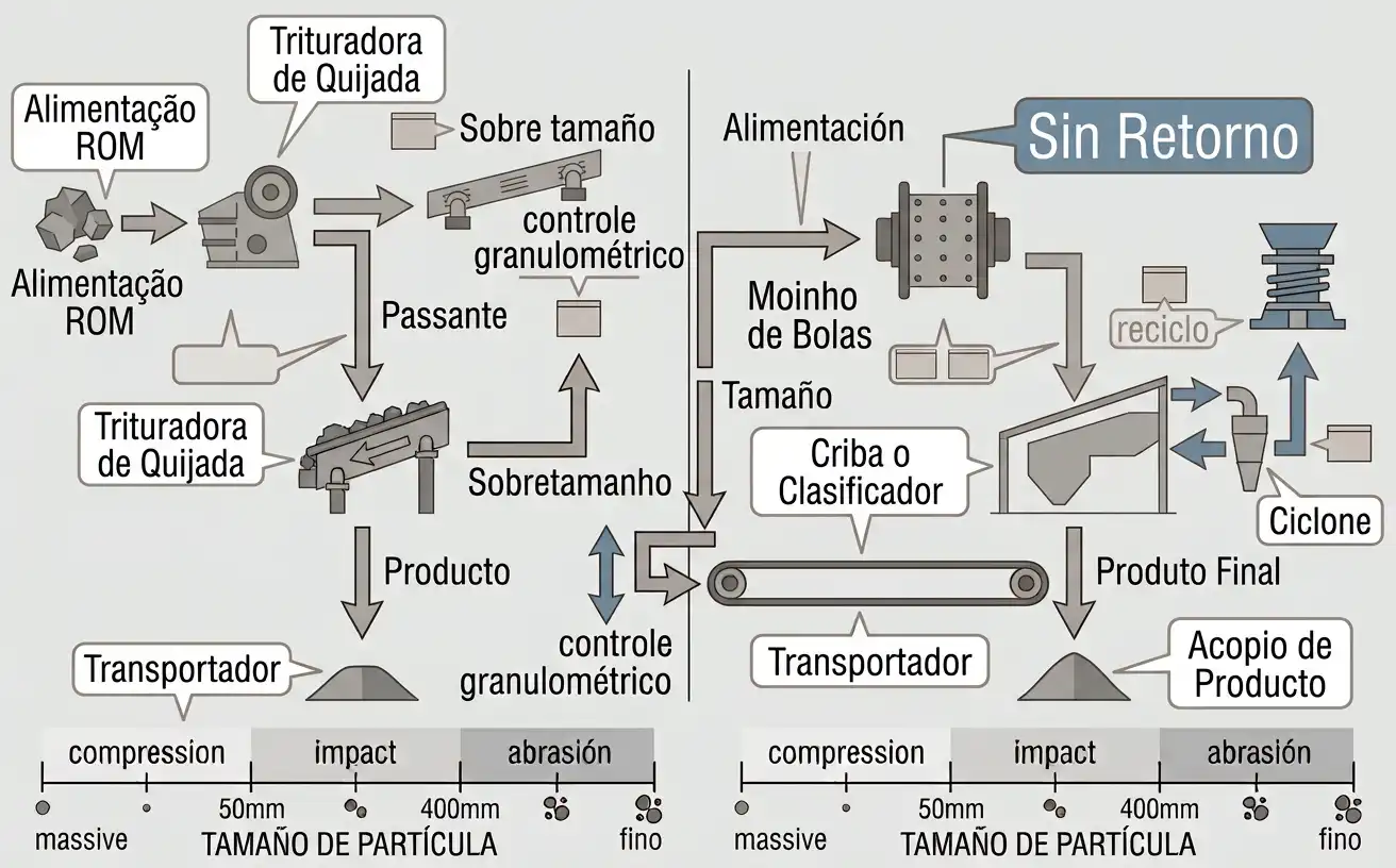 Circuito abierto con trituradora de quijada y flujo de un solo paso