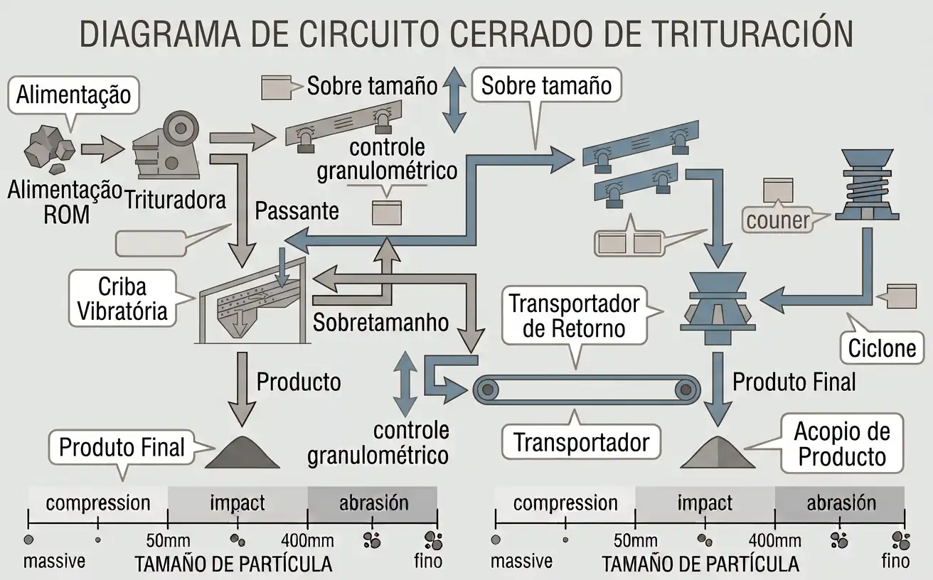 Trituradora y criba en circuito cerrado con retorno de sobre tamaño
