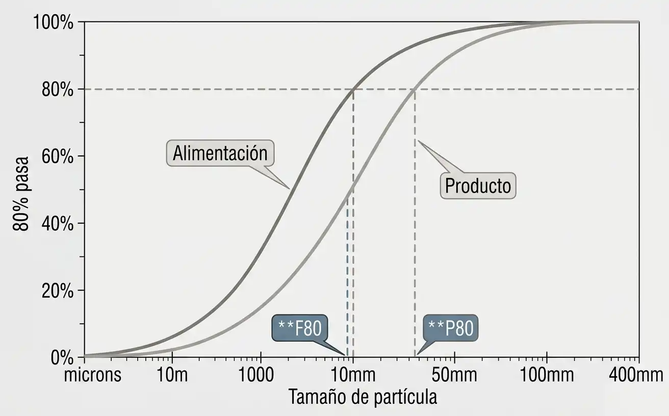 F80 y P80 en curvas de alimentación y producto