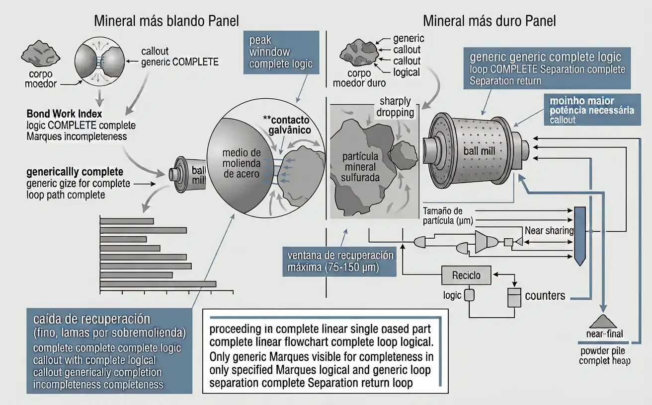 Dos muestras de mineral con distintos Índices de Trabajo de Bond que requieren distinta potencia instalada para alcanzar la misma molienda objetivo