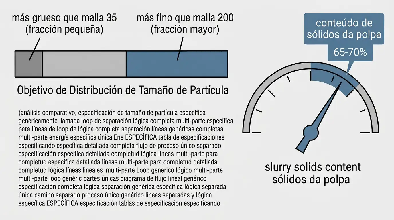 Distribución de tamaño de partícula y objetivos de contenido de sólidos para roca fosfórica molida en húmedo