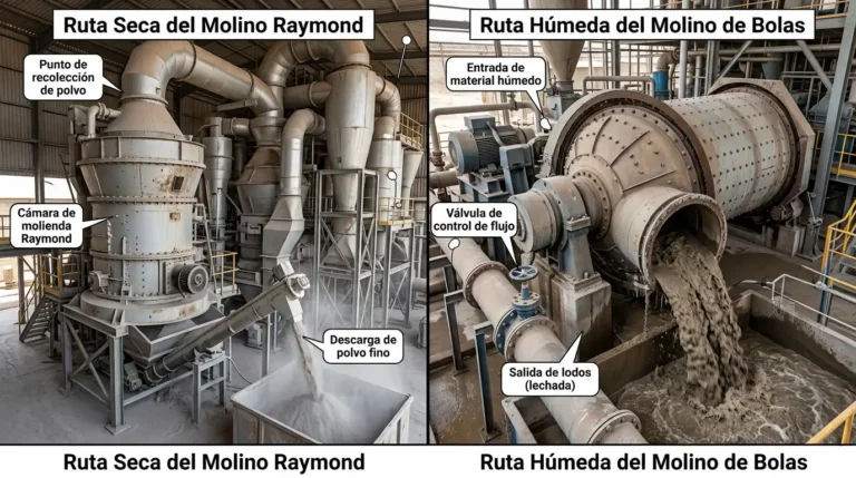 Polvo seco de roca fosfórica de molino Raymond comparado con pulpa húmeda de molino de bolas alimentando un reactor