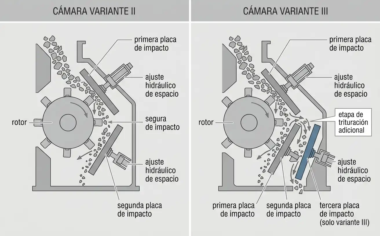 Cámara con tercera placa de impacto de la variante III de la PFW comparada con la disposición estándar de dos placas
