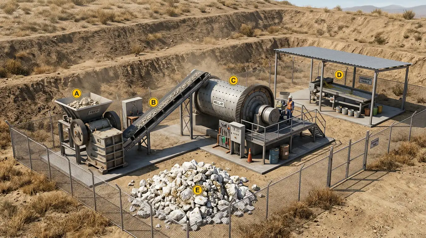 Planta pequeña de beneficio de oro en la sierra
